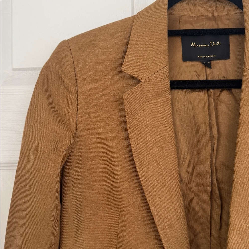 Massimo Dutti Linen Tan Single-Button Blazer - Picture 4 of 7